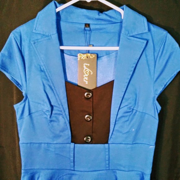 Black N Blue Retro Style Dress with Collar - Picture 1 of 5